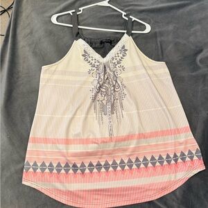 Chic Cream and Pink Patterned Tank Top